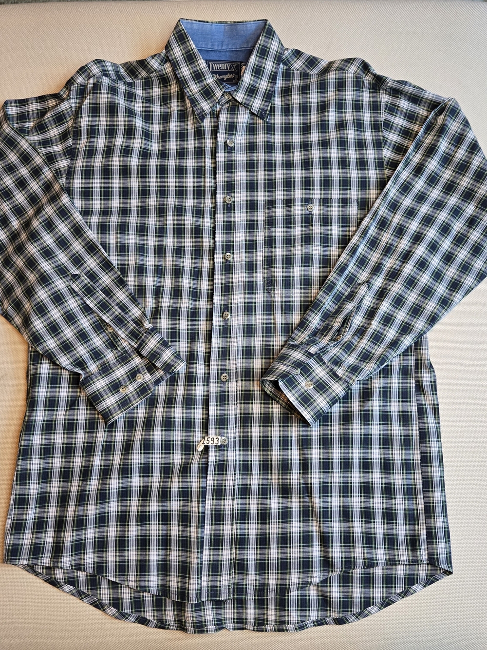 Twenty X by Wrangler 16-34 Men's Button Down Long Sleeve Shirt Plaid Made in USA